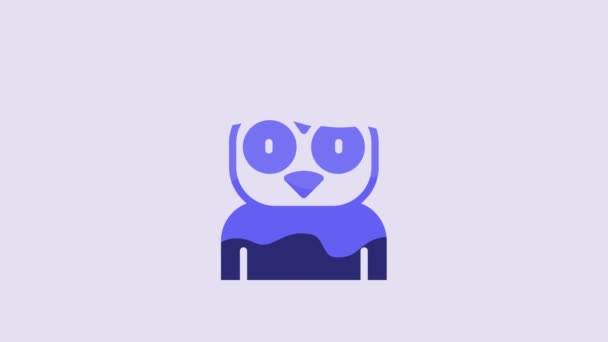 Значок Голубой Совы Выделен Фиолетовом Фоне Символ Животного Видеографическая Анимация — стоковое видео