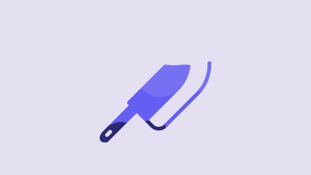 Значок Синий Нож Выделен Фиолетовом Фоне Символ Столовых Приборов Счастливого — стоковое видео