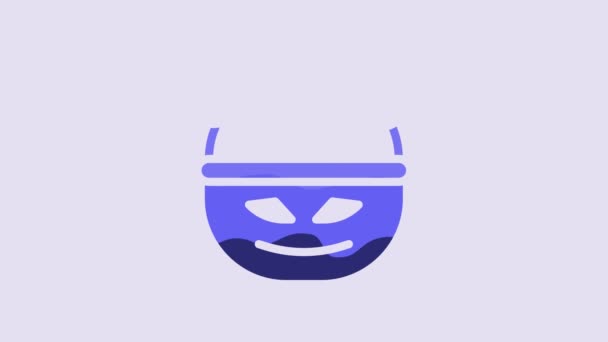 Blue Pumpkin Basket Sweets Icon Isolated Purple Background Happy Halloween — Stockvideo