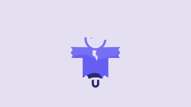 蓝色稻草人图标孤立在紫色背景 万圣节快乐派对4K视频运动图形动画 — 图库视频影像