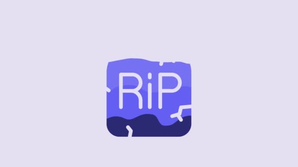 Blue Tombstone Rip Written Icon Isolated Purple Background Grave Icon — Vídeo de Stock