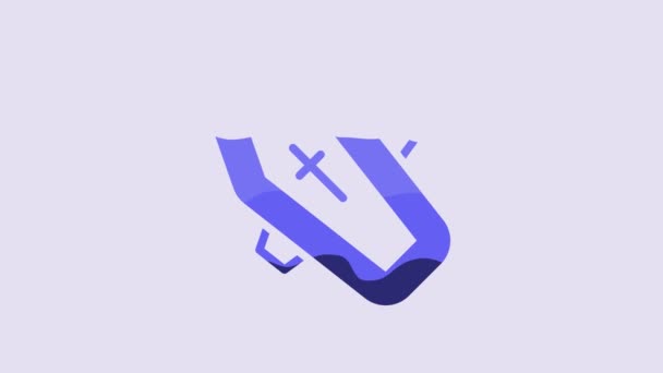 Blue Coffin Christian Cross Icon Isolated Purple Background Happy Halloween — Wideo stockowe