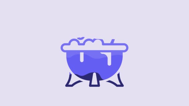 Blue Halloween Witch Cauldron Icon Isolated Purple Background Happy Halloween — Stock Video
