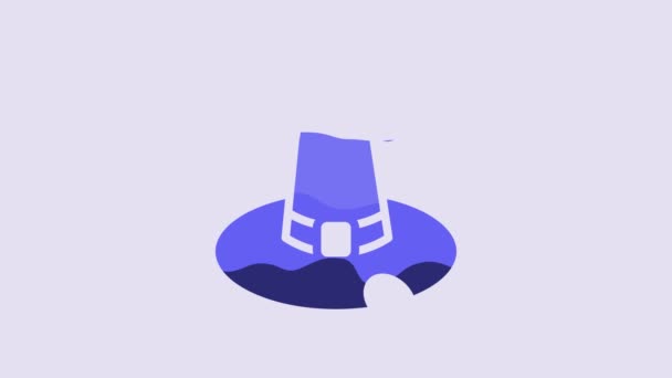 Sombrero Bruja Azul Icono Aislado Sobre Fondo Púrpura Feliz Fiesta — Vídeos de Stock