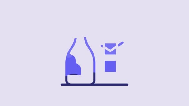 Blue Bottle Wine Icon Isolated Purple Background Video Motion Graphic — Stock Video