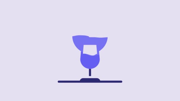 Mavi Şarap Zaman Simgesi Mor Arkaplanda Izole Edilmiş Şarap Kadehi — Stok video