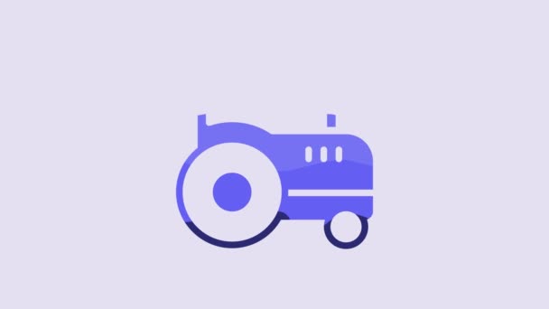 Blue Tractor Icon Isolated Purple Background Video Motion Graphic Animation — Stock Video