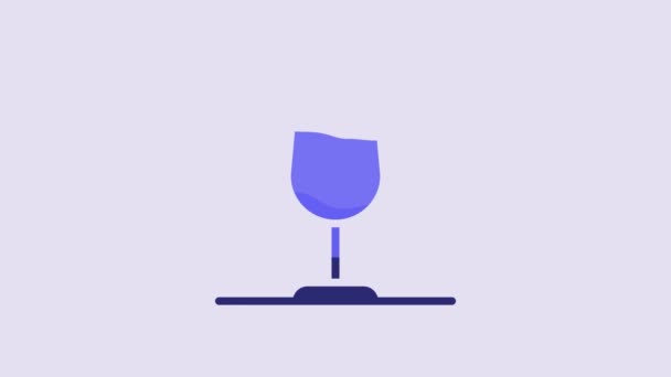 Mor Arkaplanda Izole Edilmiş Mavi Şarap Cam Ikonu Şarap Kadehi — Stok video