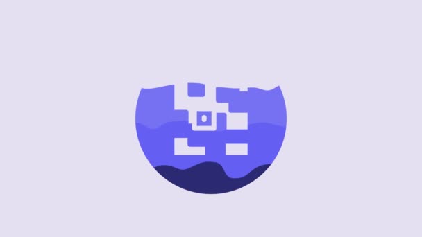 蓝色Qr代码示例用于智能手机扫描图标 在紫色背景下隔离 4K视频运动图形动画 — 图库视频影像