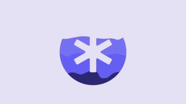 緊急事態の青い医療記号 紫色の背景に隔離された生命の星のアイコン 4Kビデオモーショングラフィックアニメーション — ストック動画