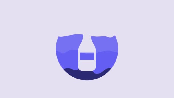 Icono Botella Azul Aislado Sobre Fondo Púrpura Animación Gráfica Vídeo — Vídeos de Stock