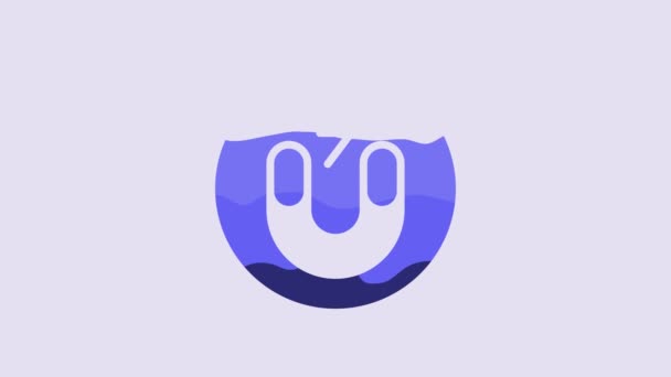 蓝色磁铁图标隔离在紫色背景上 马蹄磁铁 吸引力 4K视频运动图形动画 — 图库视频影像