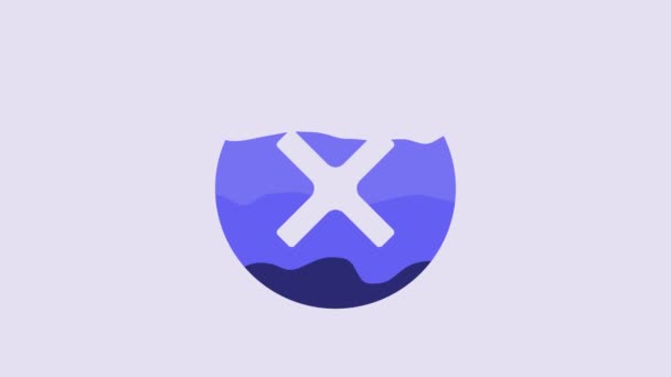 Blå Mark Cross Cirkel Ikon Isolerad Lila Bakgrund Kontrollera Kryssmarkeringsikonen — Stockvideo