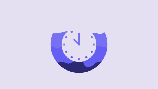 Blue Clock Icon Isolated Purple Background Time Symbol Video Motion — Vídeo de Stock
