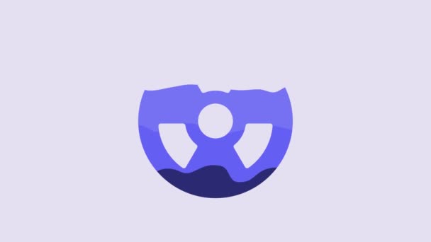 紫の背景に隔離された青の放射性アイコン 放射性毒性記号 放射線危険標識 4Kビデオモーショングラフィックアニメーション — ストック動画