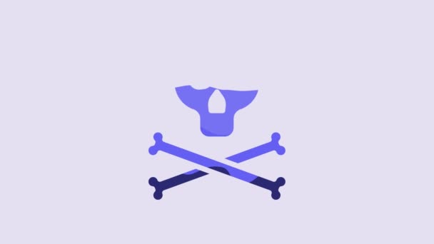 Blue Bones Skull Sign Toxicity Warning Icon Isolated Purple Background — Vídeos de Stock