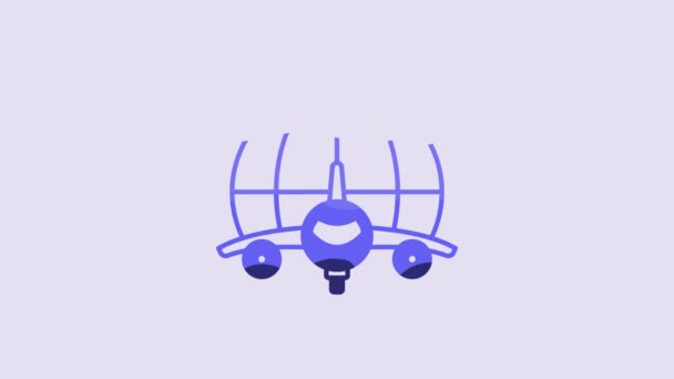 Blue Globe Flying Plane Icon Isolated Purple Background Airplane Fly — 图库视频影像
