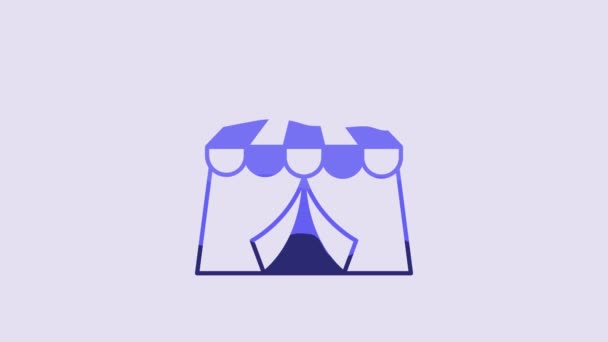 Blue Circus Tent Icon Isolated Purple Background Carnival Camping Tent — Stockvideo