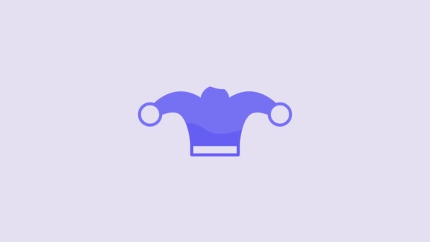 Sombrero Bufón Azul Con Campanas Aisladas Sobre Fondo Púrpura Icono — Vídeo de stock