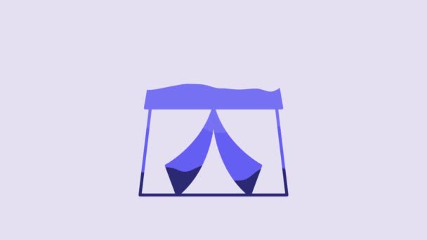 Blue Circus Tent Icon Isolated Purple Background Carnival Camping Tent — Vídeos de Stock