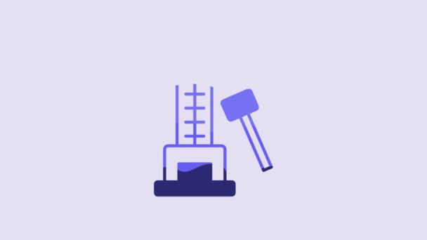 Blue High Striker Attraction Big Hammer Icon Isolated Purple Background — Wideo stockowe