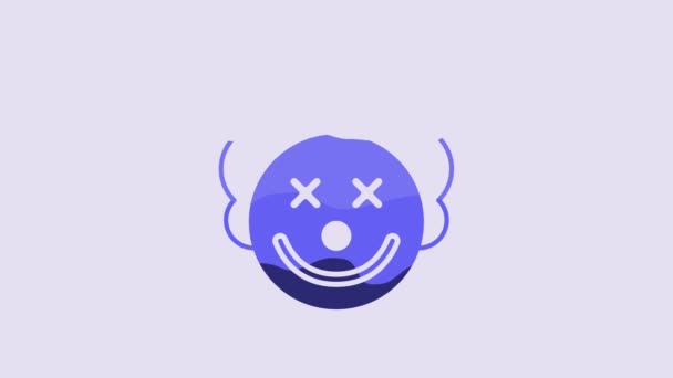 Blue Clown Head Icon Isolated Purple Background Video Motion Graphic — Stock Video