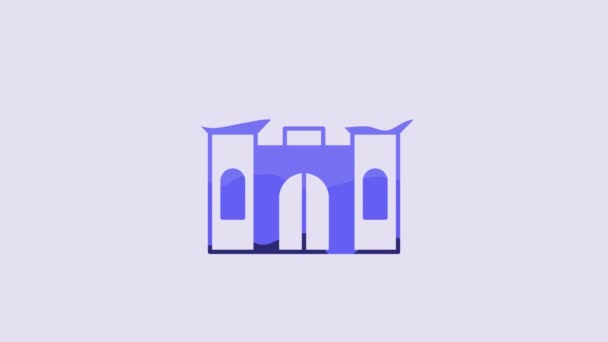 Ícone Castelo Azul Isolado Fundo Roxo Animação Gráfica Movimento Vídeo — Vídeo de Stock