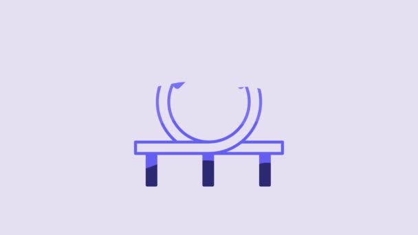 Blue Roller Coaster Icon Isolated Purple Background Amusement Park Childrens — Video