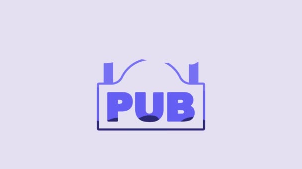 Signboard Blue Street Napisem Pub Ikona Izolowane Fioletowym Tle Nadaje — Wideo stockowe