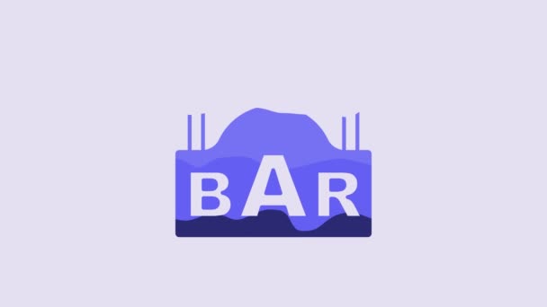 Μπλε Πινακίδα Street Επιγραφή Bar Εικονίδιο Απομονώνονται Μωβ Φόντο Κατάλληλο — Αρχείο Βίντεο