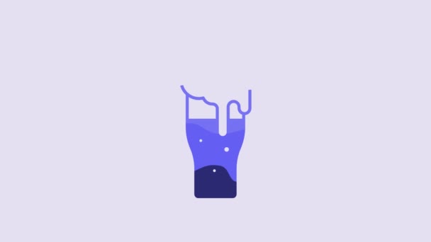 Cristal Azul Del Icono Cerveza Aislado Sobre Fondo Púrpura Animación — Vídeo de stock