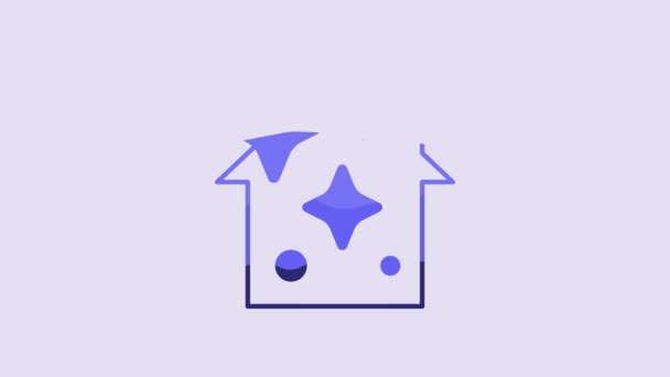 Modrá Domácí Úklid Koncept Ikona Izolované Fialovém Pozadí Budova Dům — Stock video