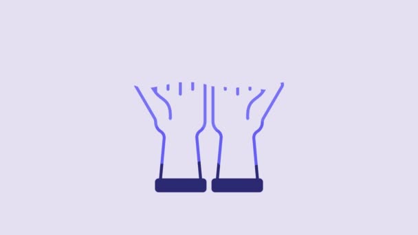 蓝色橡胶手套图标隔离在紫色背景 Latex手部保护标志家务活清洁用品符号 4K视频运动图形动画 — 图库视频影像