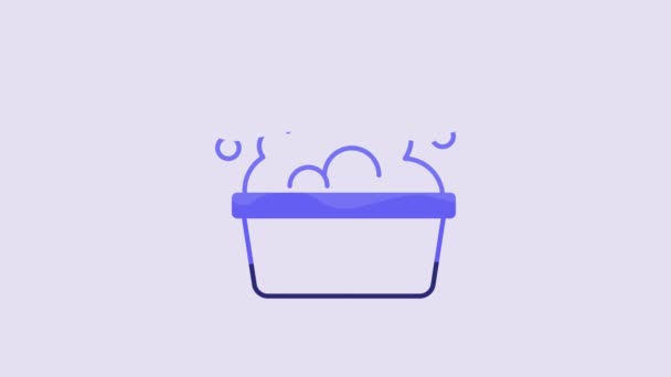 Blue Plastic Basin Soap Suds Icon Isolated Purple Background Bowl — 图库视频影像