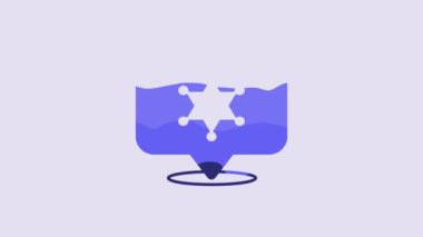 Blue Hexagram sheriff icon isolated on purple background. Police badge icon. 4K Video motion graphic animation.