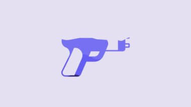 Blue Police electric shocker icon isolated on purple background. Shocker for protection. Taser is an electric weapon. 4K Video motion graphic animation.