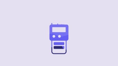Blue Walkie talkie icon isolated on purple background. Portable radio transmitter icon. Radio transceiver sign. 4K Video motion graphic animation.