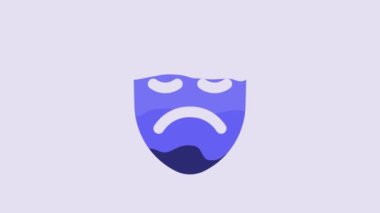 Blue Drama theatrical mask icon isolated on purple background. 4K Video motion graphic animation.