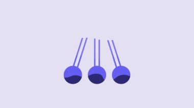 Blue Pendulum icon isolated on purple background. Newtons cradle. 4K Video motion graphic animation.