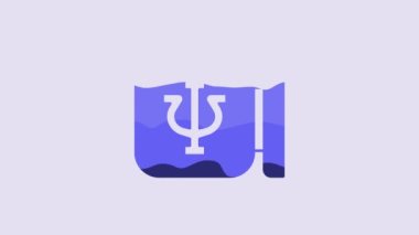 Blue Psychology icon isolated on purple background. Psi symbol. Mental health concept, psychoanalysis analysis and psychotherapy. 4K Video motion graphic animation.