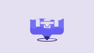 Blue Skateboard wheel icon isolated on purple background. Skateboard suspension. Skate wheel. 4K Video motion graphic animation.