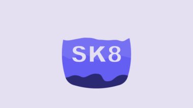 Blue Skateboard icon isolated on purple background. Extreme sport. Sport equipment. 4K Video motion graphic animation.