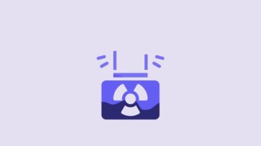 Blue Radioactive warning lamp icon isolated on purple background. 4K Video motion graphic animation.