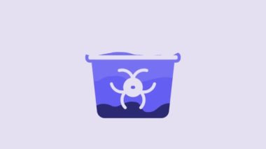 Blue Infectious waste icon isolated on purple background. Tank for collecting radioactive waste. Dumpster or container. Biohazardous substances. 4K Video motion graphic animation.