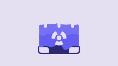 Blue Radiation nuclear suitcase icon isolated on purple background. 4K Video motion graphic animation.