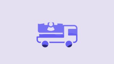 Blue Truck with radiation materials icon isolated on purple background. 4K Video motion graphic animation.