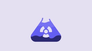 Blue Laboratory chemical beaker with toxic liquid icon isolated on purple background. Biohazard symbol. Dangerous symbol with radiation icon. 4K Video motion graphic animation.