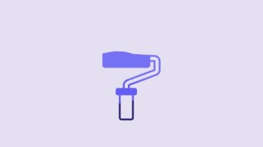 Blue Paint roller brush icon isolated on purple background. 4K Video motion graphic animation.