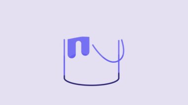 Blue Paint bucket icon isolated on purple background. 4K Video motion graphic animation.