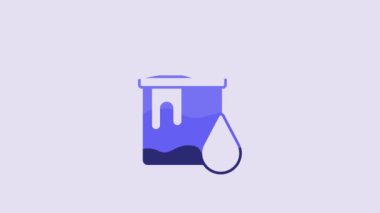 Blue Paint bucket icon isolated on purple background. 4K Video motion graphic animation.